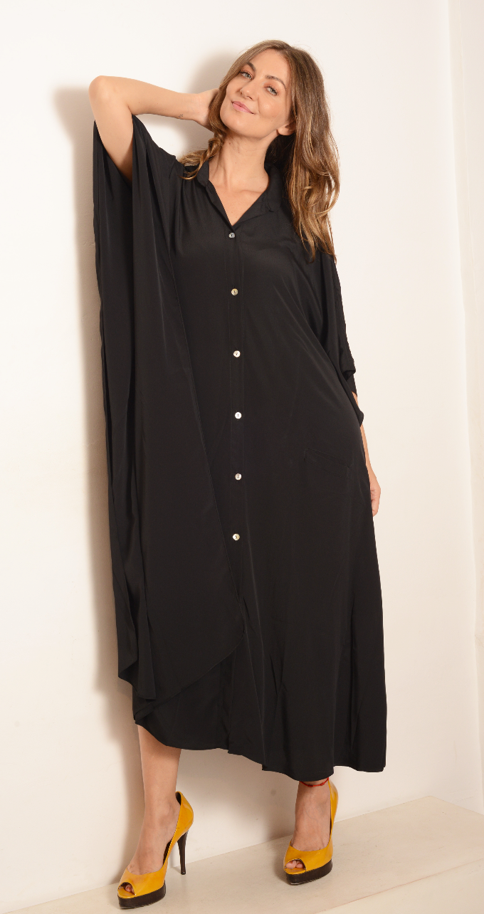 Alessa Long Short Roll Wing Dress Svartur Einlitur